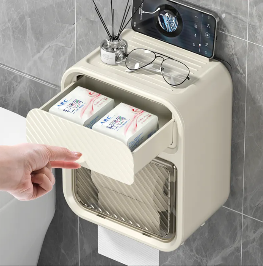 Suport pentru hartie igienica de baie, montare fara gaurire, 22x17x12 cm, Alb [2]