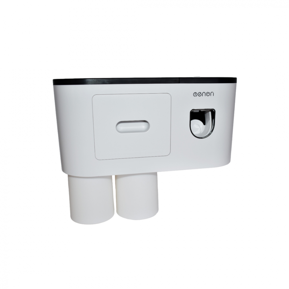 Suport pentru periuțele de dinți, cu dispenser pastă de dinți și 2 pahare, Alb [1]