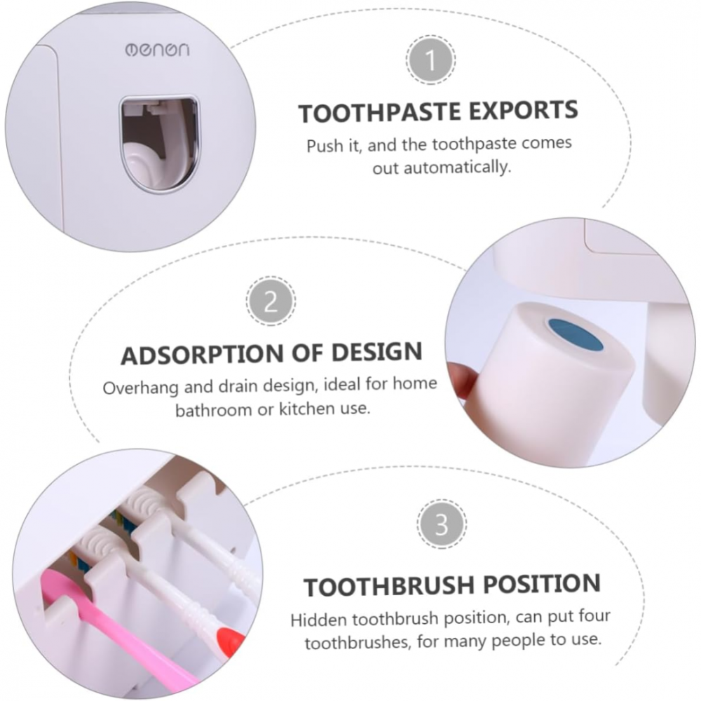 Suport pentru periuțele de dinți, cu dispenser pastă de dinți și 2 pahare, Alb [3]