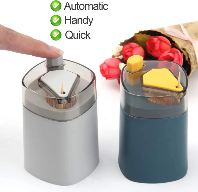 Suport scobitori cu buton si capac, automat, compact, culoare Albastru/Galben [4]