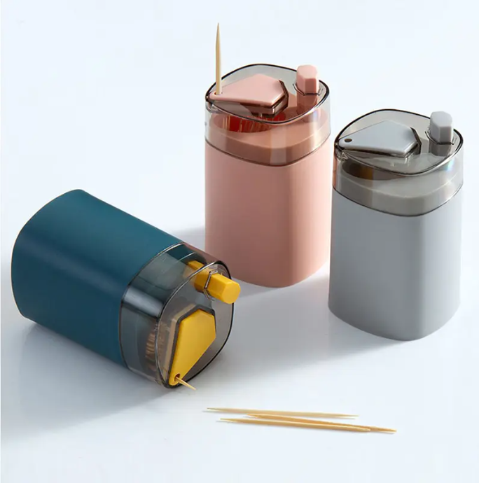 Suport scobitori cu buton si capac, automat, compact, culoare Gri [3]