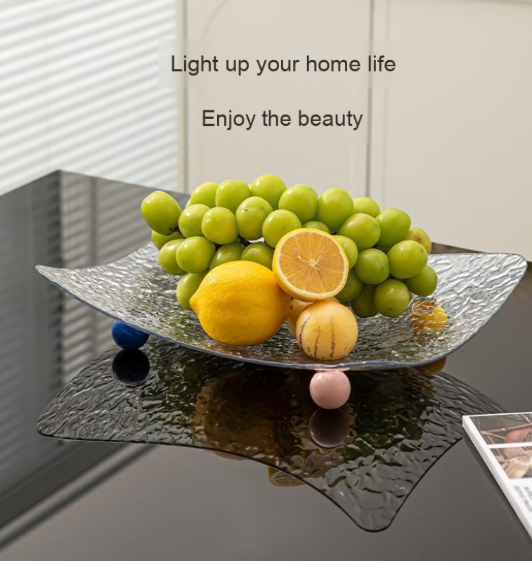 Tava servire din plastic, model texturat, forma Dreptunghi, Transparent, 31.5 x 25 x 6 cm [2]