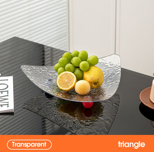 Tava servire din plastic, model texturat, forma triunghi, Transparent, 30 x 6 cm [3]