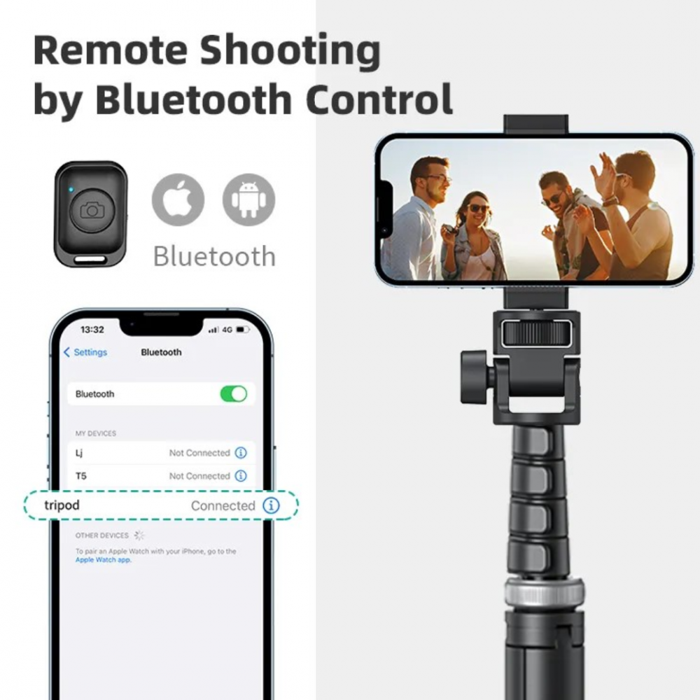 Trepied foto 2 în 1 pentru telefon, cameră și GoPro, telescopic cu telecomandă și husă [3]