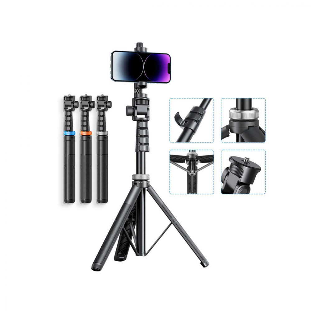 Trepied foto 2 în 1 pentru telefon, cameră și GoPro, telescopic cu telecomandă și husă [2]