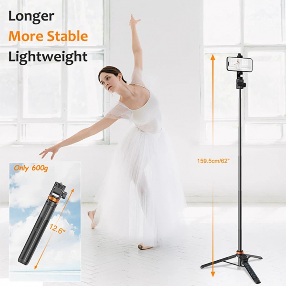 Trepied foto 2 în 1 pentru telefon, cameră și GoPro, telescopic cu telecomandă și husă, culoare negru [4]