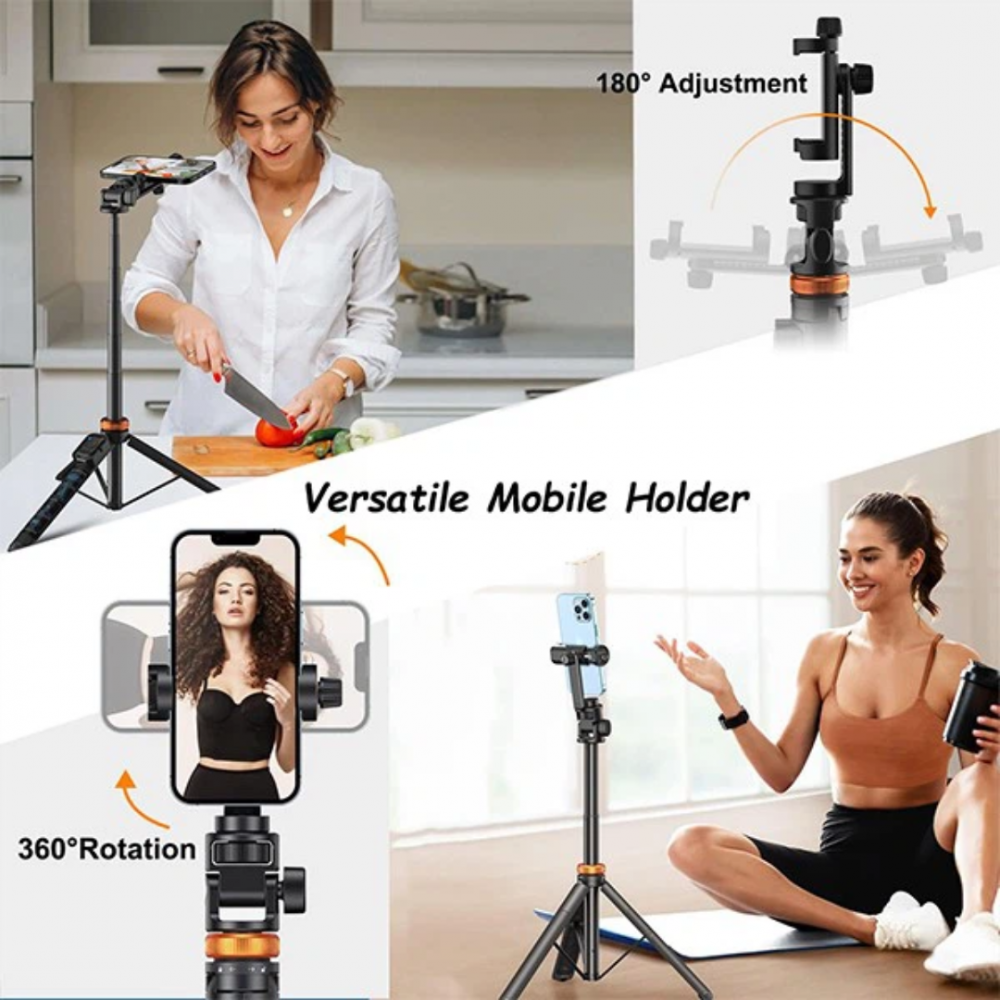 Trepied foto 2 în 1 pentru telefon, cameră și GoPro, telescopic cu telecomandă și husă, culoare negru [7]