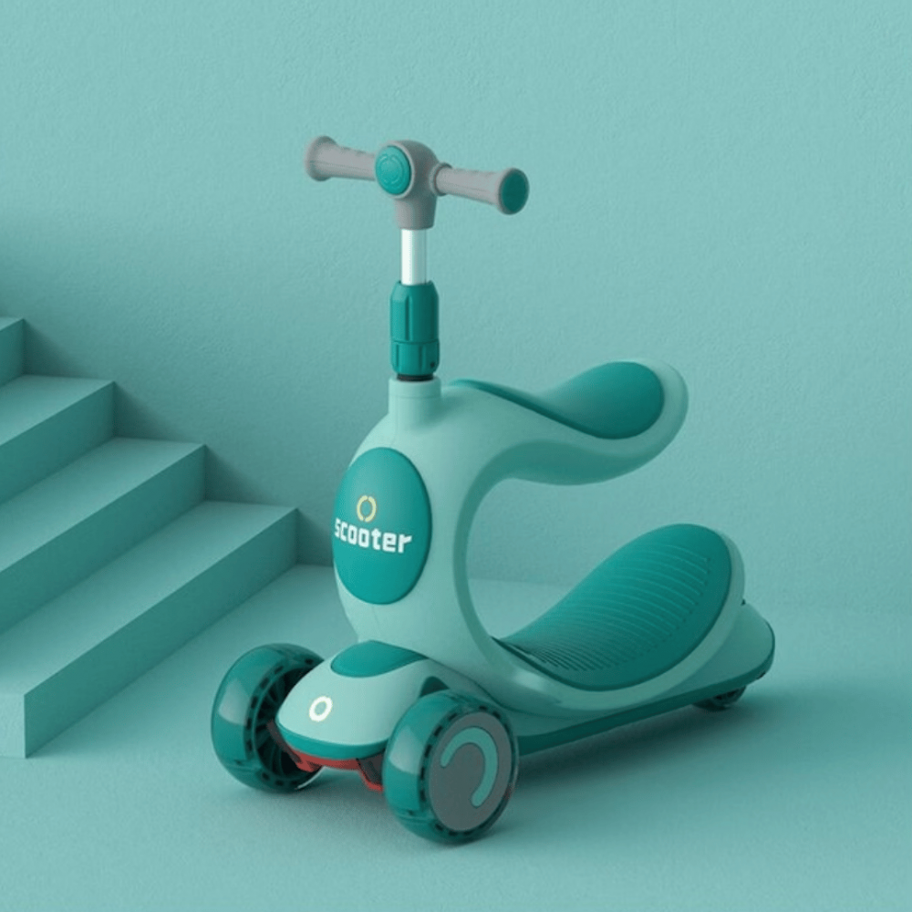 Trotinetă cu scaun, roți cu leduri și ghidon reglabil pe înălțime, verde [3]