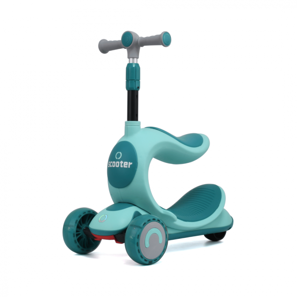 Trotinetă cu scaun, roți cu leduri și ghidon reglabil pe înălțime, verde [1]