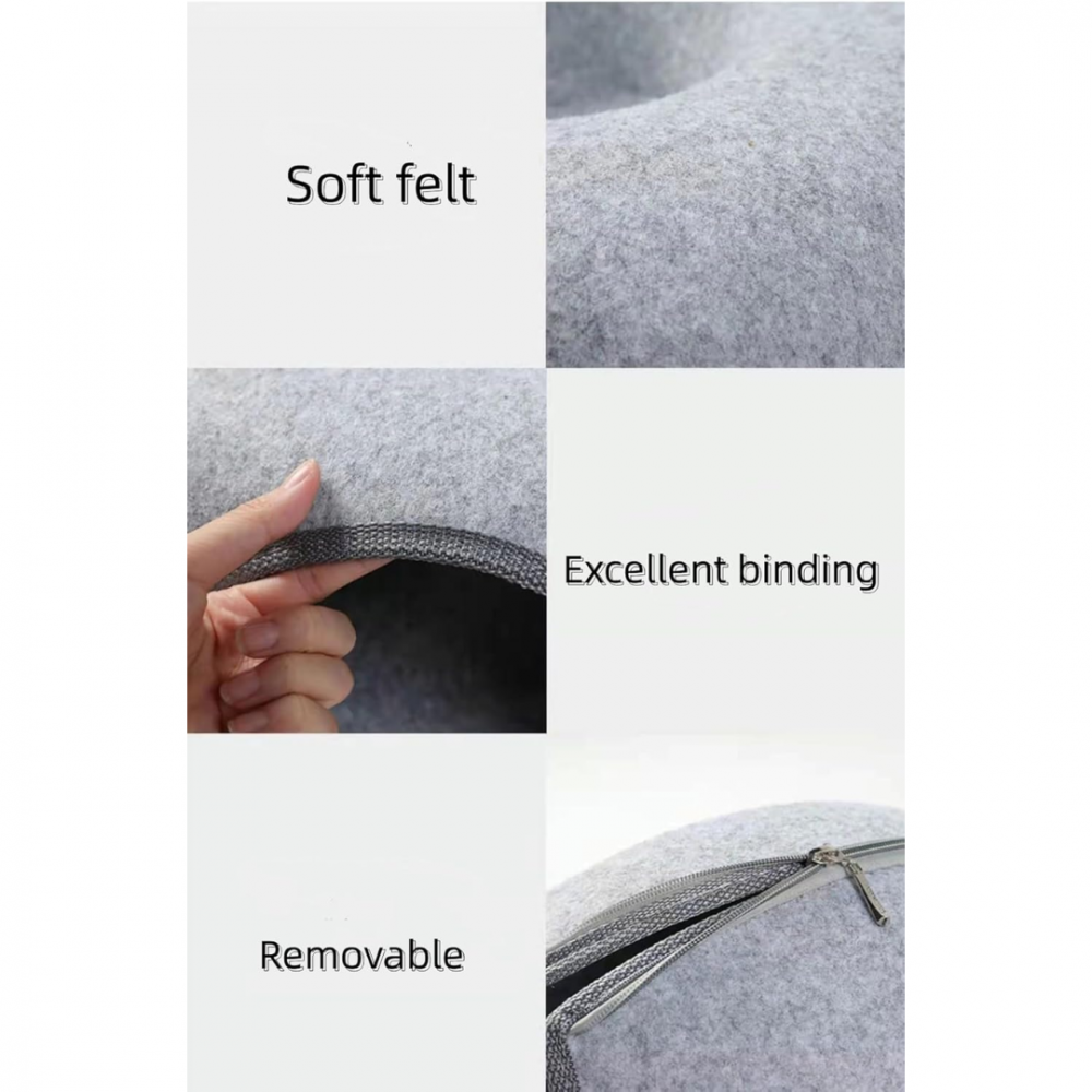 Tunel pliabil 2-in-1 din pâslă pentru pisici, formă circulară, material rezistent cu fermoar, mărime L, gri [5]