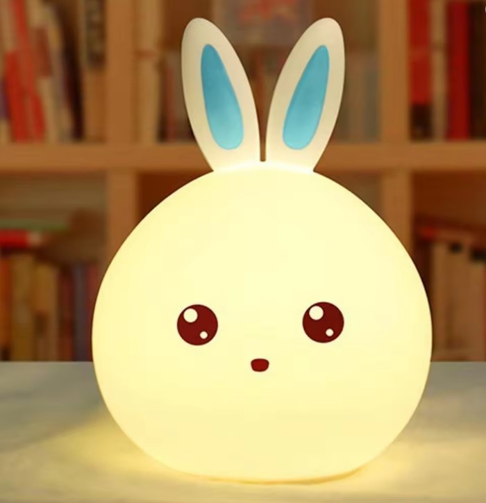 Veioza din silicon, model iepuras, LED, Alb/Bleu [4]