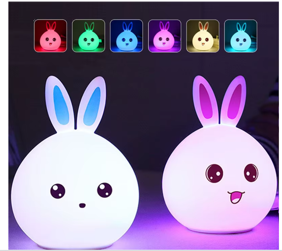 Veioza din silicon, model iepuras, LED, Alb/Roz [3]