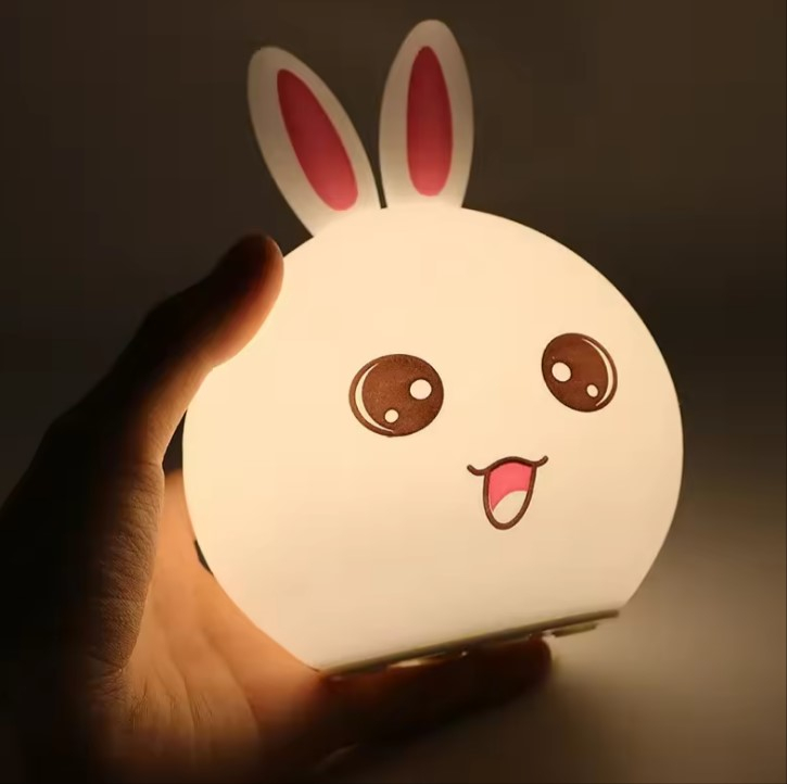 Veioza din silicon, model iepuras, LED, Alb/Roz [1]