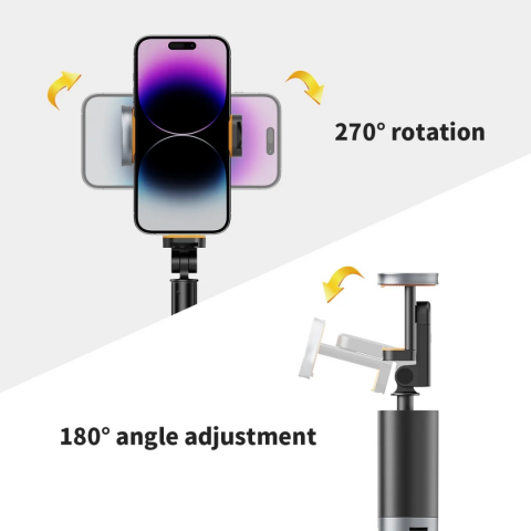 Selfie stick wireless cu trepied, Bluetooth și telecomandă, culoare negru [6]