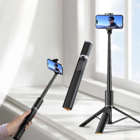 Selfie stick wireless cu trepied, Bluetooth și telecomandă, culoare negru [7]