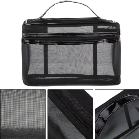 Set 5 piese portfarduri cu fermoar din plasă, Negru [2]