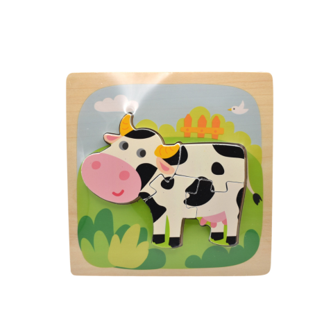 Jucării educative - Puzzle cu 4 piese 3D, model văcuță