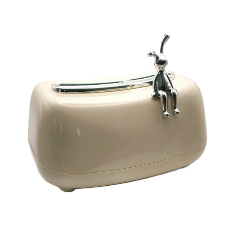 Organizare și Depozitare - Cutie depozitare șervețele cosmetice, cu accesoriu detașabil iepuraș, Bej