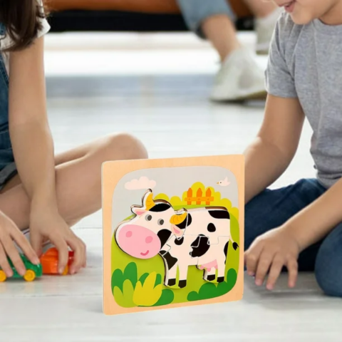 Puzzle cu 4 piese 3D, model văcuță [2]