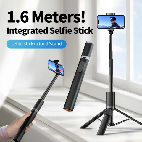 Selfie stick wireless cu trepied, Bluetooth și telecomandă, culoare negru [2]