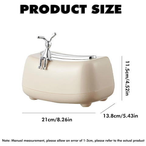 Cutie depozitare șervețele cosmetice, cu accesoriu detașabil iepuraș, Bej [4]