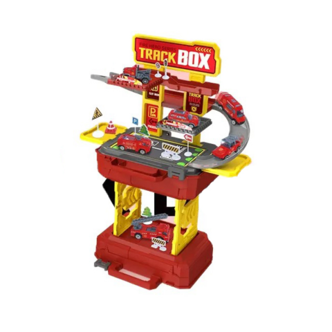 Jucării băieți - Parcare și stație cu 2 nivele departament pompieri, cu 4 mașini incluse și cutie depozitare