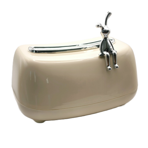 Cutie depozitare șervețele cosmetice, cu accesoriu detașabil iepuraș, Bej [1]