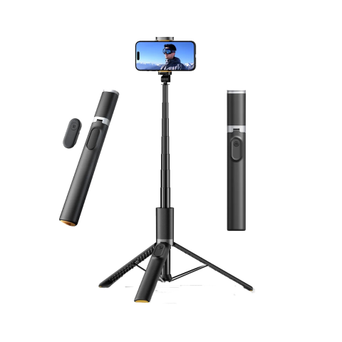 Gadgeturi - Selfie stick wireless cu trepied, Bluetooth și telecomandă, culoare negru