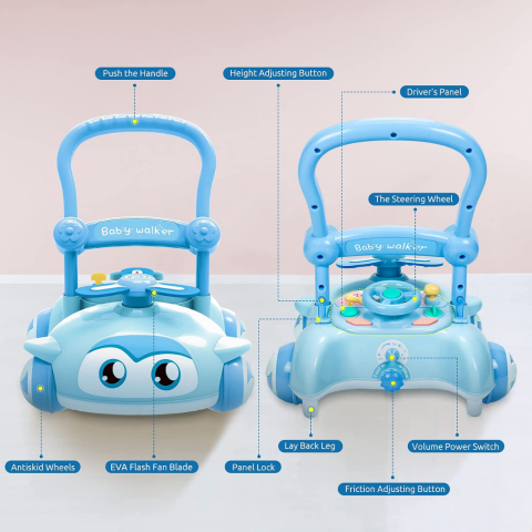 Antepremergător pentru copii, cu volan și elice, Bleu [6]