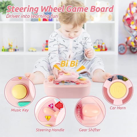 Antepremergător pentru copii, cu volan și elice, Roz [3]