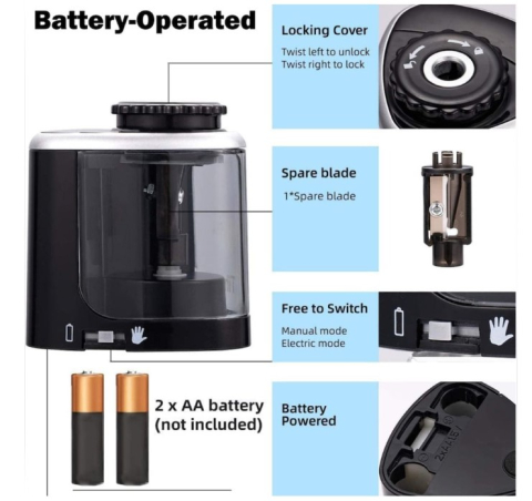 Ascutitoare electrica, pentru ascutire rapida, cu un Cap de inlocuire, ascutitoare pentru creioane, scoala, birou, acasa, Negru [5]