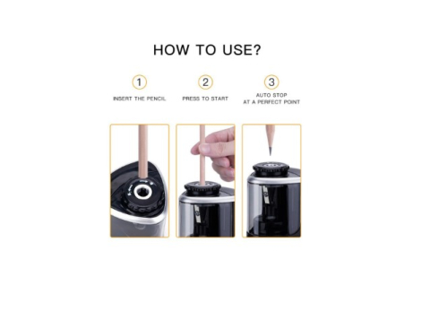 Ascutitoare electrica, pentru ascutire rapida, cu un Cap de inlocuire, ascutitoare pentru creioane, scoala, birou, acasa, Negru [4]