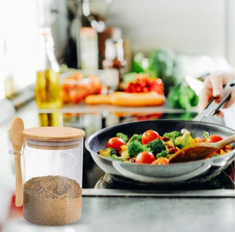 Borcan pentru depozitare, din sticla pentru depozitare cu capac ermetic din bambus si lingurita, 80x120cm [3]