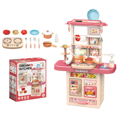 Jucării fete - Bucatarie multifunctionala pentru copii cu lumini si sunete, chiuveta, frigider, aragaz si alte accesorii, 53 piese, Roz