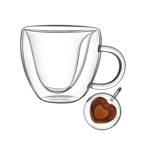 Ustensile pentru Băuturi - Cana din sticla borosilicată, forma de Inimă