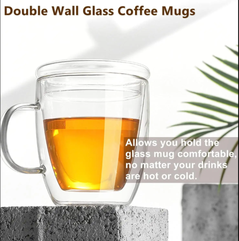 Cana pentru cafea, transparenta, cu capac, perete dublu, capacitate 350ml [2]