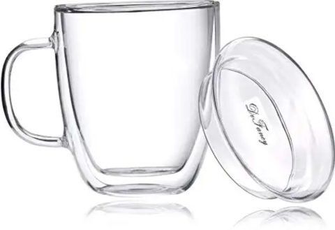 Cana pentru cafea, transparenta, cu capac, perete dublu, capacitate 350ml [1]