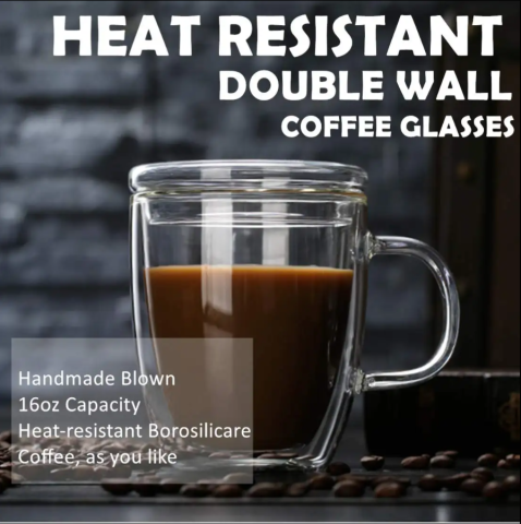 Cana pentru cafea, transparenta, cu capac, perete dublu, capacitate 350ml [4]