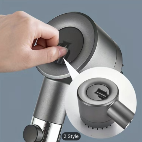 Cap de duș cu perie de masaj și 3 moduri de presiune, gri metalic [4]