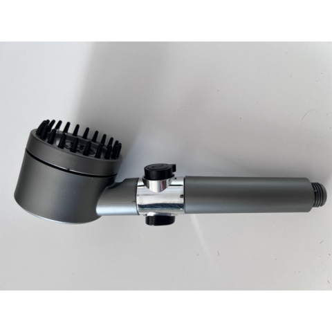 Cap de duș cu perie de masaj și 3 moduri de presiune, gri metalic [7]