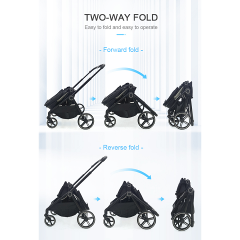 Cărucior copii 2 în 1, cu înălțător, Negru [4]