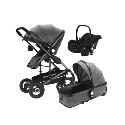 La Plimbare - Cărucior copii 3 în 1, cu scaun auto, Gri Închis