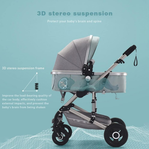 Cărucior copii 3 în 1, cu scaun auto, Gri Închis [4]