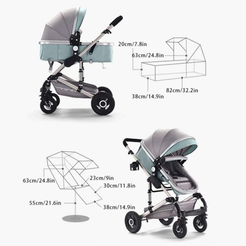 Cărucior copii 3 în 1, cu scaun auto, Gri Închis [6]