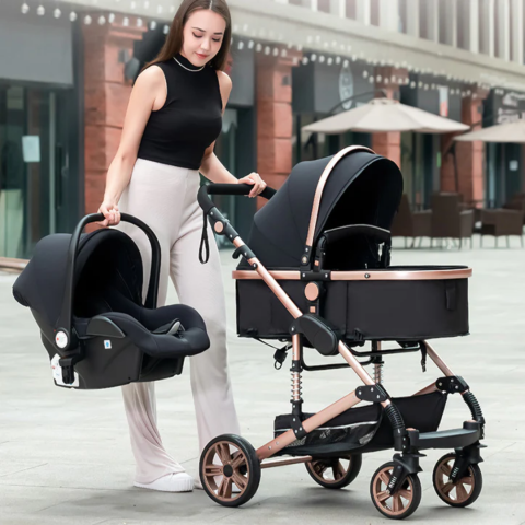 Cărucior copii 3 în 1, cu scaun auto, Negru [2]