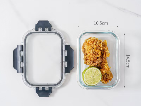 Articole Ambalare - Caserola alimentara din sticla cu capac etans, 370ml