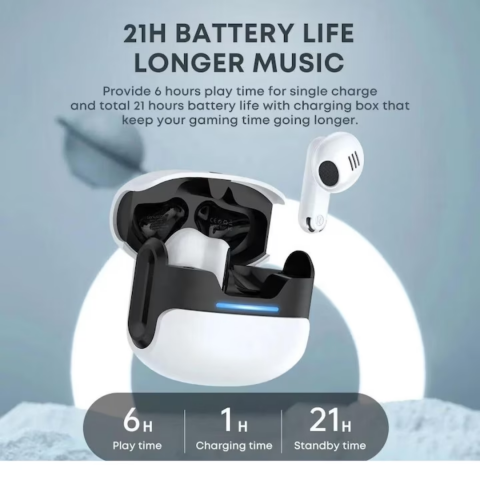 Casti Wireless Audio, fara fir, Bluetooth 5.3, Microfon, Touch control, Noise Cancelling, Bass puternic, Mod gaming cu efect dinamic, Carcasa magnetica, Rezistente la apa, Latenta redusa, Alb [2]