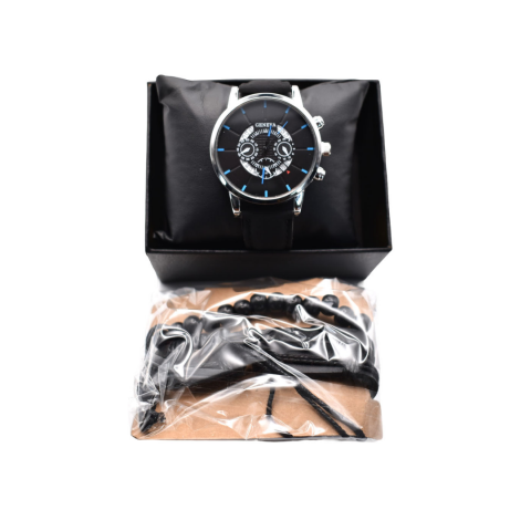 Ceas bărbătesc cu 3 brățări, rezistent la apă, negru/albastru [4]