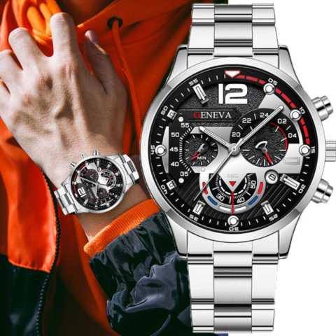 Ceas bărbătesc elegant din oțel inoxidabil cu două brățări, argintiu [1]