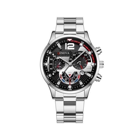 Ceasuri și bijuterii - Ceas bărbătesc elegant din oțel inoxidabil cu două brățări, argintiu